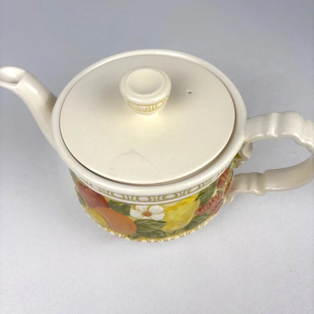 VTG 70s Metlox Poppytrail Robbia Vernon Teapot Coffee Pot Floral Basket Ceramic